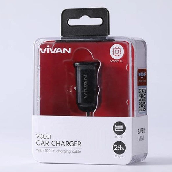 VIVAN Car Charger VCC01 2.4A Dual Port Small & Portable with Cable