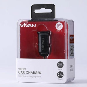 VIVAN Car Charger VCC01 2.4A Dual Port Small & Portable with Cable - Daffina Store