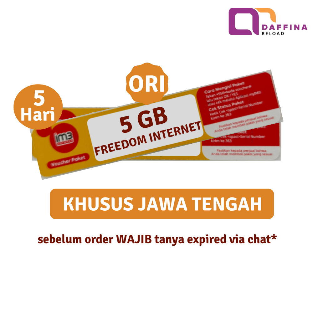 Voucher Indosat Freedom Internet 5 GB 5 Hari ORI (Khusus JATENG) - Daffina Store