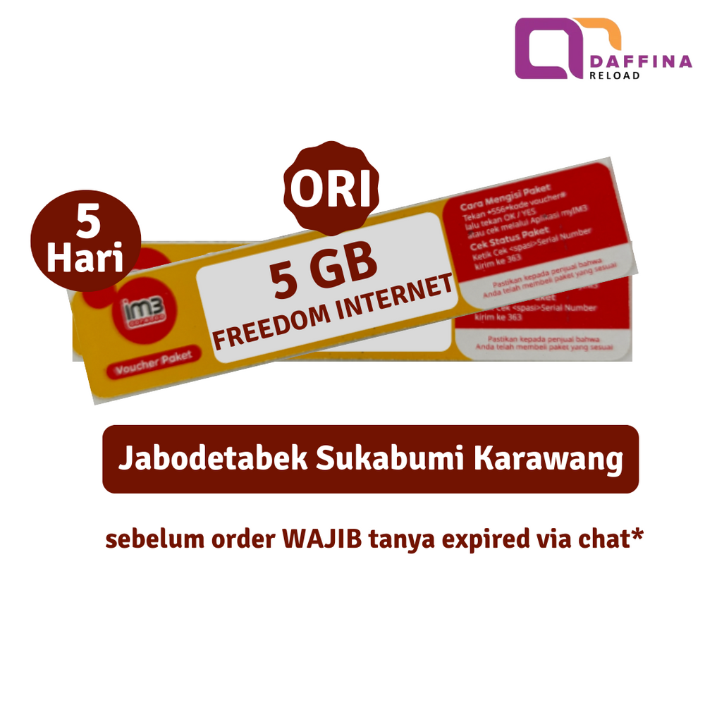 Voucher Indosat Freedom Internet 5 GB 5 Hari ORI (Jabodetabek) - Daffina Store