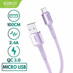 Robot RSM100 Data Cable Micro USB 2.4A 100cm Braided Cable