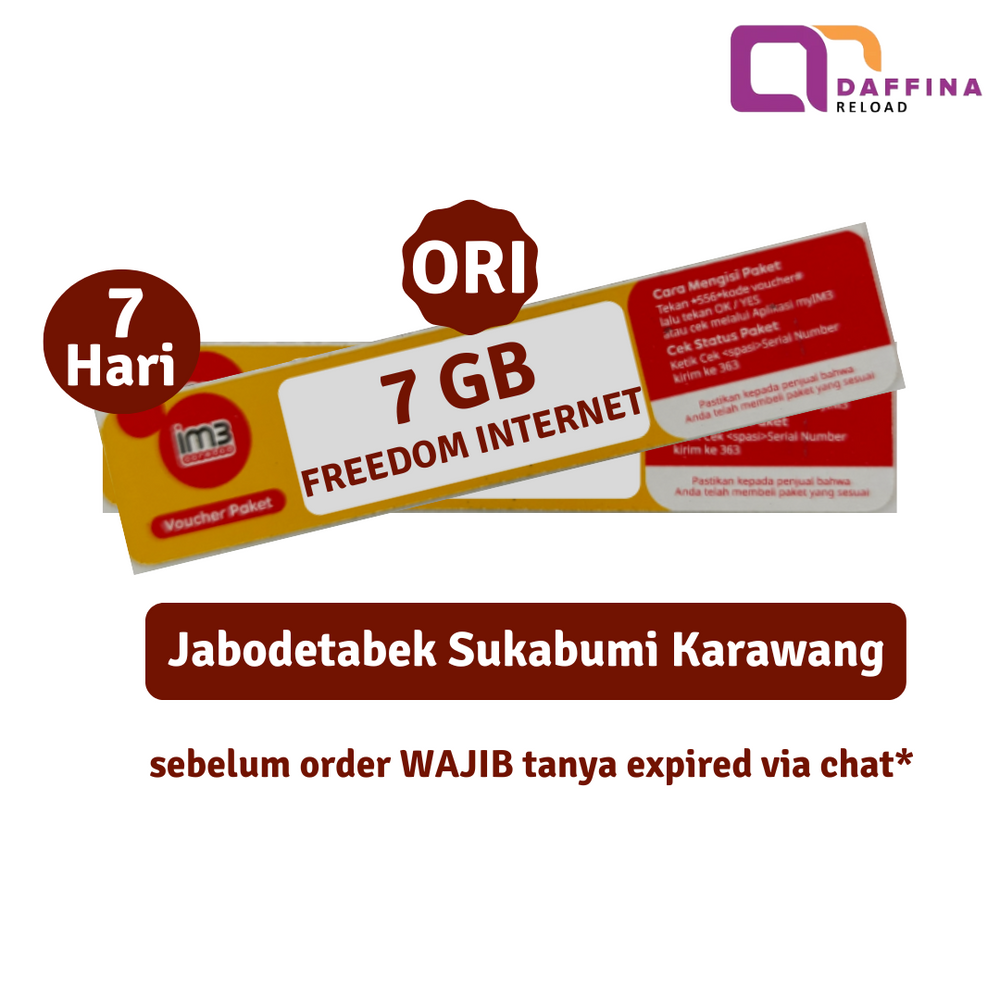 Voucher Indosat Freedom Internet 7 GB 7 Hari ORI (Jabodetabek) - Daffina Store