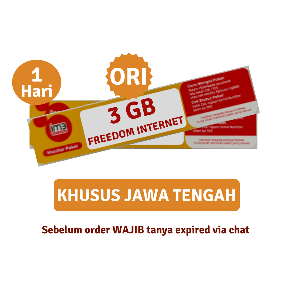 Voucher Indosat Freedom Internet 3 GB 1 Hari Ori (Khusus JATENG)