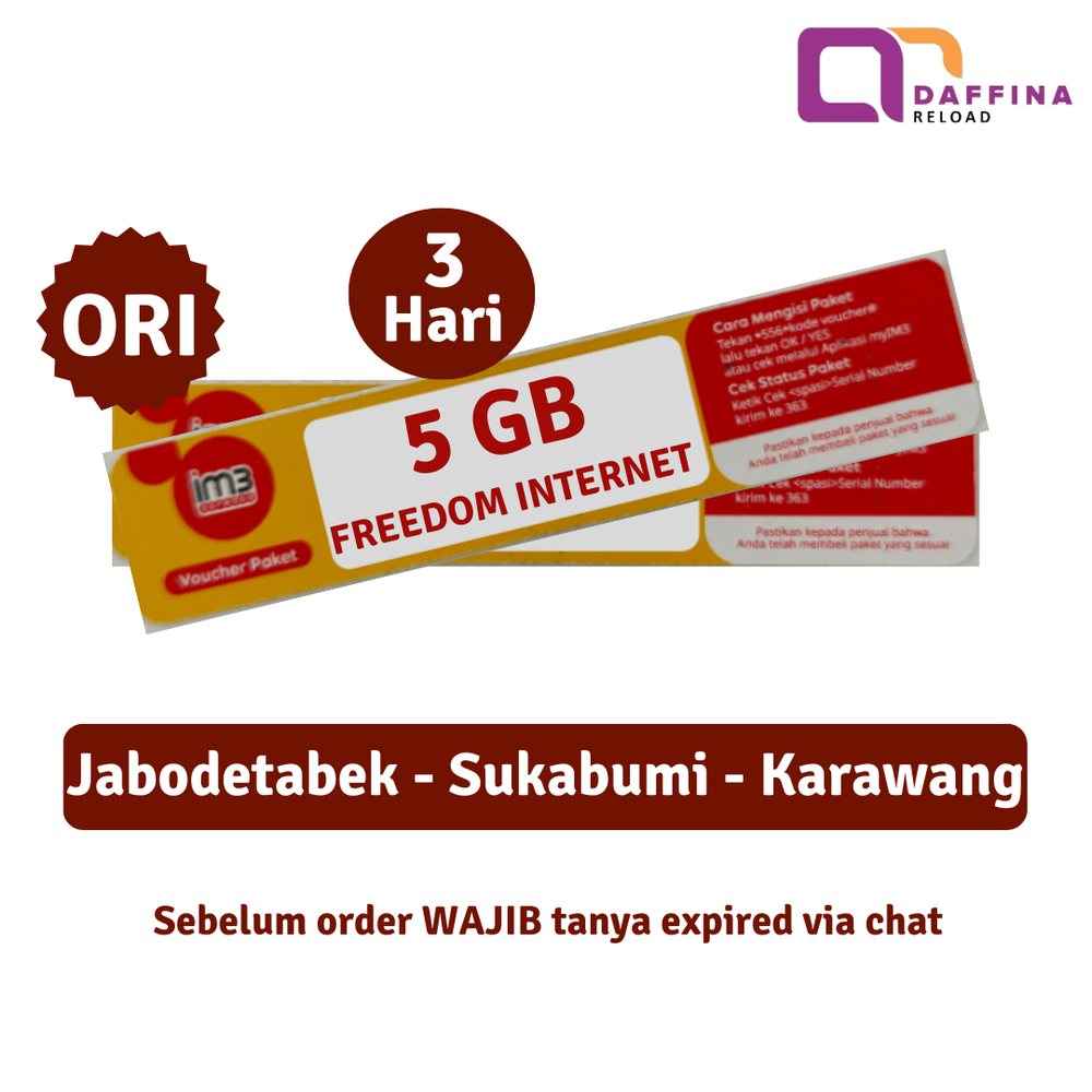 Voucher Indosat Freedom Internet 5 GB 3 Hari Ori JABODETABEK