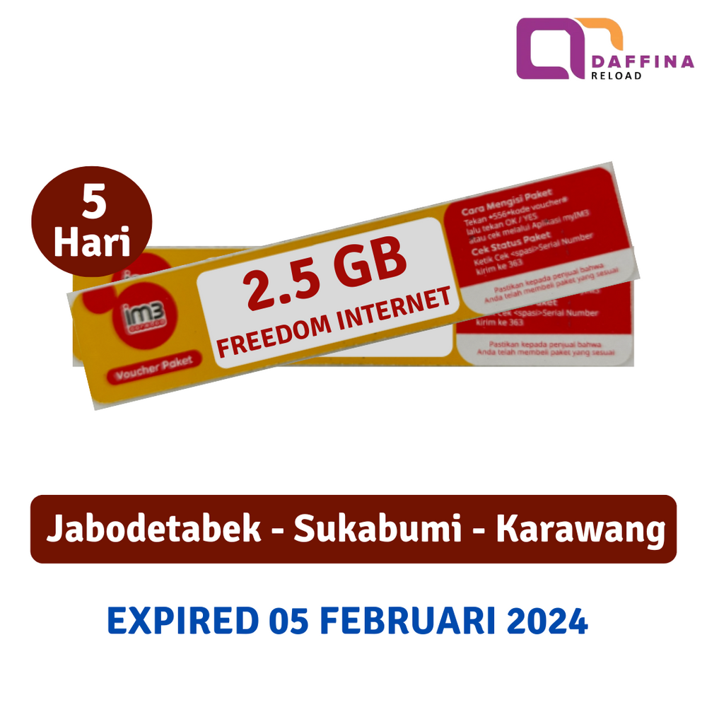 Voucher Indosat Freedom Internet 2.5 GB 5 Hari Jabodetabek - Daffina Store