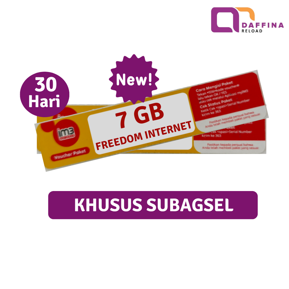Voucher Indosat Freedom Internet 7 GB 30 Hari  (Khusus SUBAGSEL)