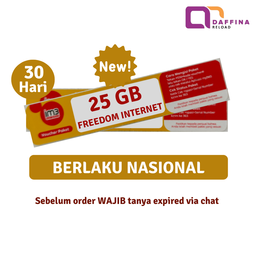 Voucher Indosat Freedom Internet 25 GB NEW