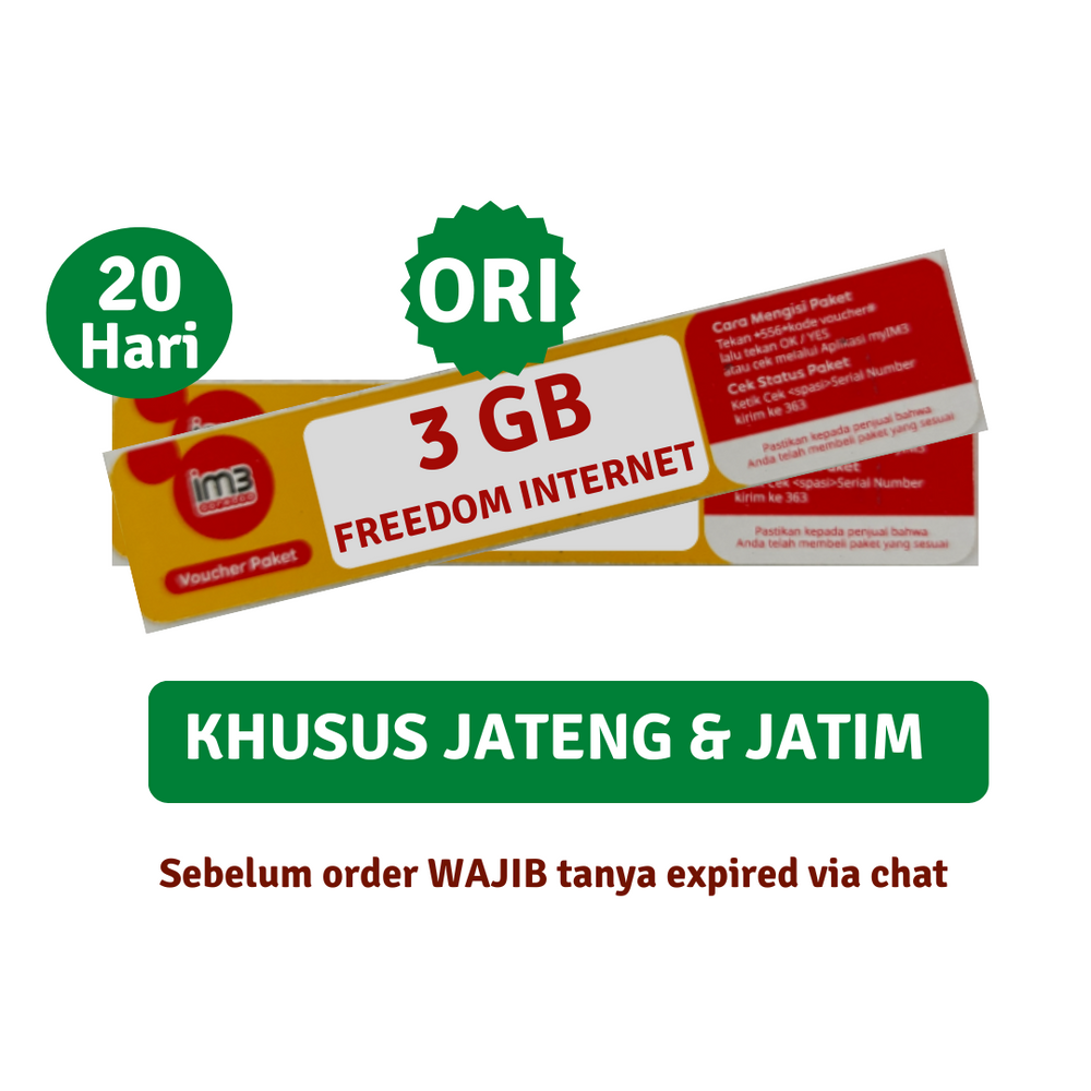 Voucher Indosat Freedom Internet 3 GB 20 HARI ORI - NEW (JATENG-JATIM)