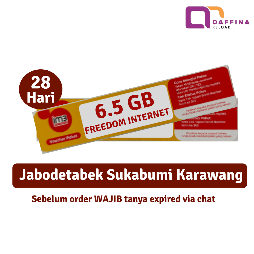 Voucher Indosat Freedom Internet 6.5 GB 28 Hari (Jabodetabek)