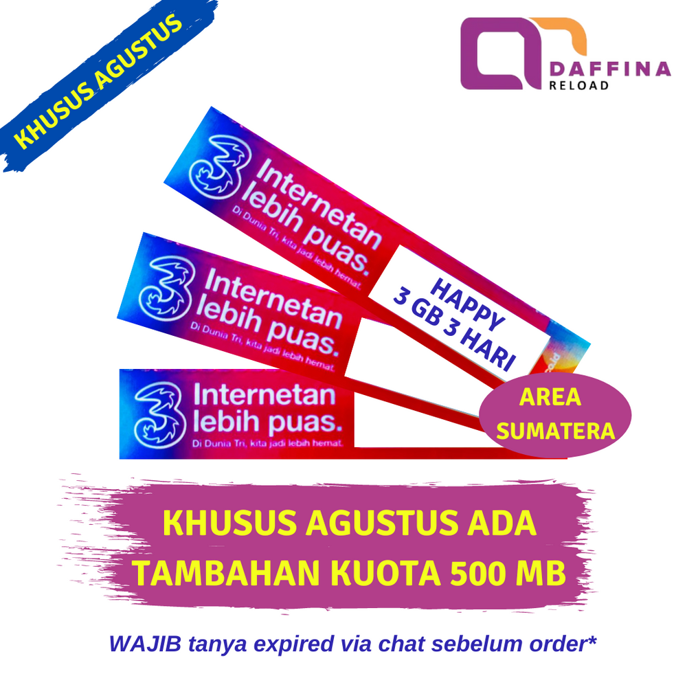 Voucher TRI HAPPY 3 GB 3 Hari SUMATERA