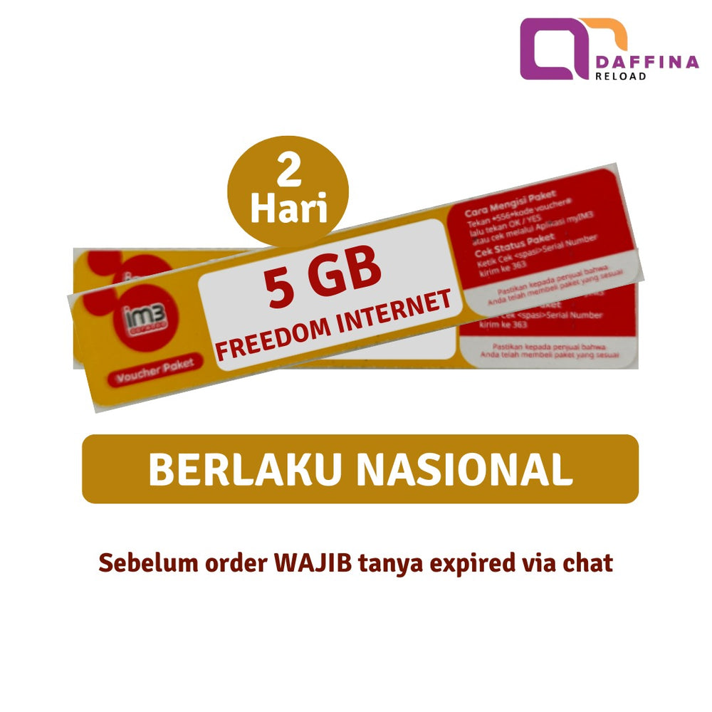 Voucher Indosat Freedom Internet 5 GB 2 Hari