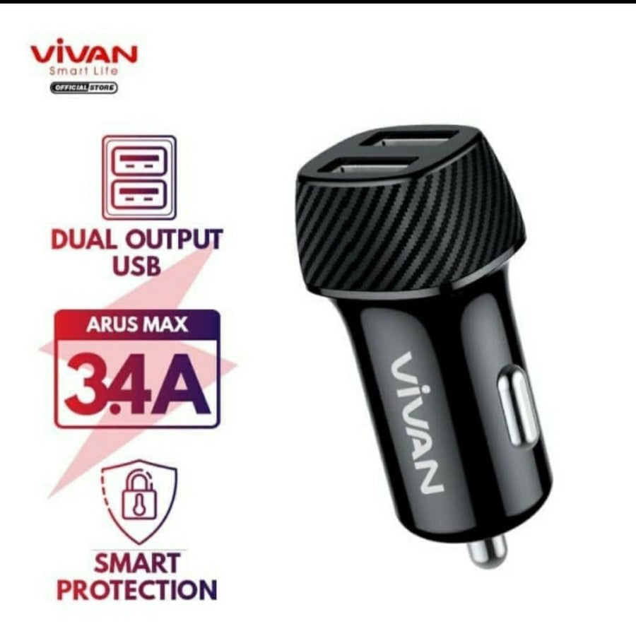 VIVAN CC02C Car Charger 3.4A Dual Port Smart IC Quick Charging