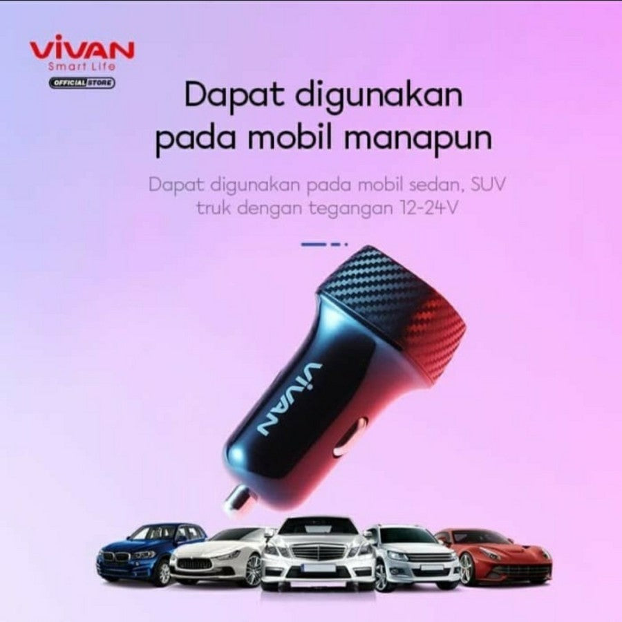 VIVAN CC02C Car Charger 3.4A Dual Port Smart IC Quick Charging - Daffina Store