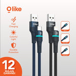 Olike D101L LED Lightning Kabel Data 2.4A 1M Braided Fast Charging
