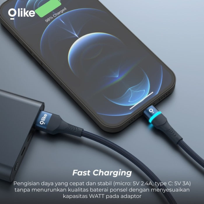 Olike D101L LED Lightning Kabel Data 2.4A 1M Braided Fast Charging - Daffina Store
