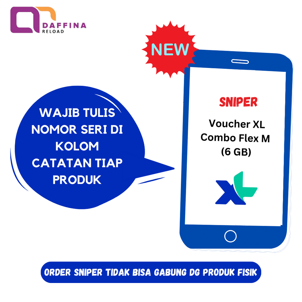 
            
                Muat gambar ke penampil Galeri, Voucher XL Combo Flex M 6 GB (SNIPER) - Daffina Store
            
        