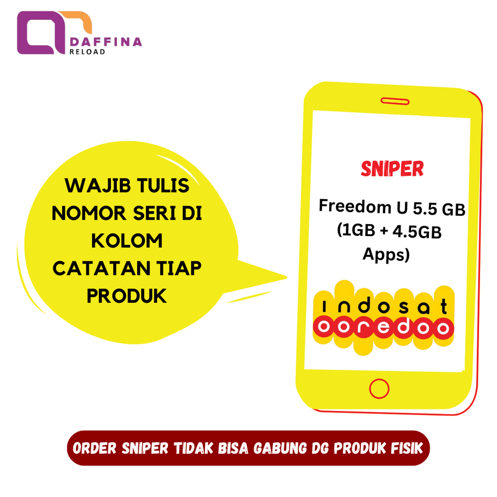 Voucher Indosat Freedom U 5.5 GB (1GB + 4.5GB Apps) - (SNIPER)