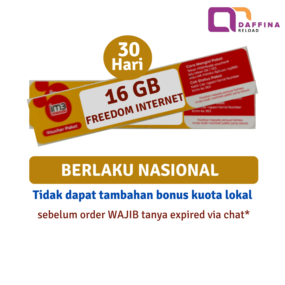 Voucher Indosat Freedom Internet 16 GB (Khusus JATENG) - Daffina Store