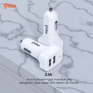 Olike R11 Car Charger Dual Port USB 3.1A Smart Protection Isi 10 Pcs - Daffina Store