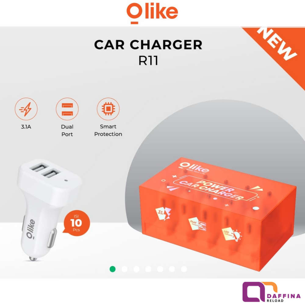 Olike R11 Car Charger Dual Port USB 3.1A Smart Protection Isi 10 Pcs - Daffina Store