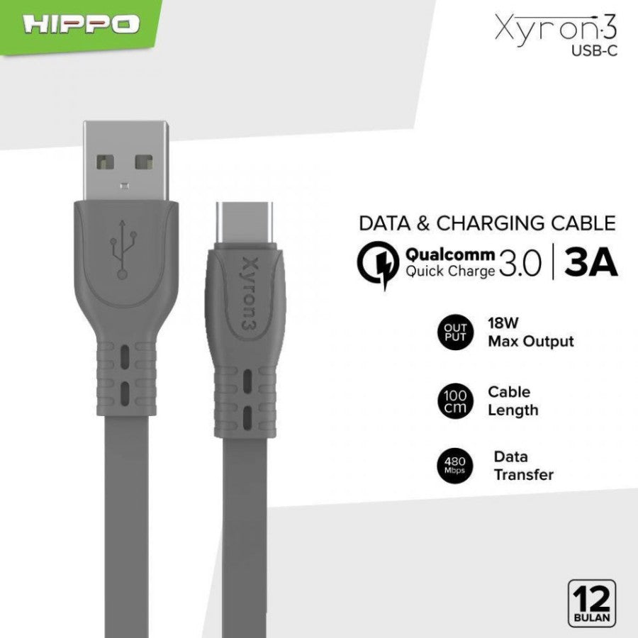 Kabel Type C HIPPO XYRON 3 100 cm 3A Quick Charging 30 Pcs-SATUAN