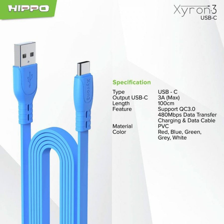 Kabel Type C HIPPO XYRON 3 100 cm 3A Quick Charging 30 Pcs-SATUAN - Daffina Store