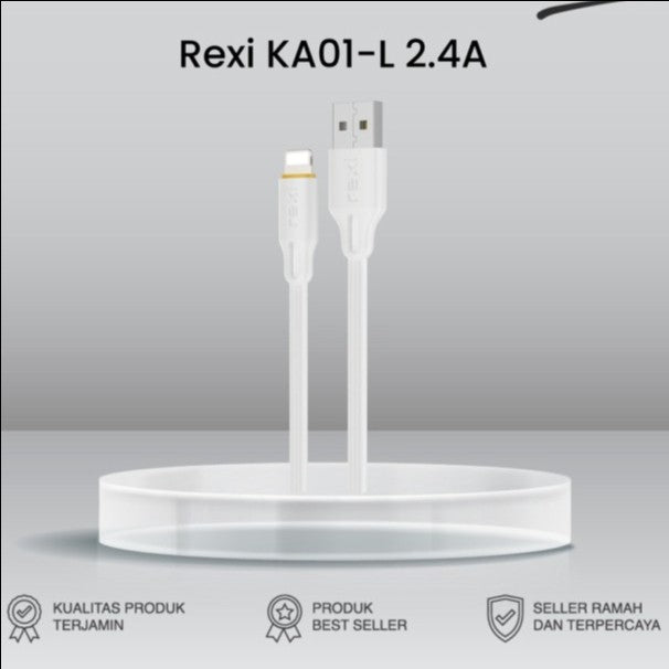 Rexi KA01L Cabel Data Lightning Flat Cable Fast Charge 2.4A 100cm 1pcs - Daffina Store