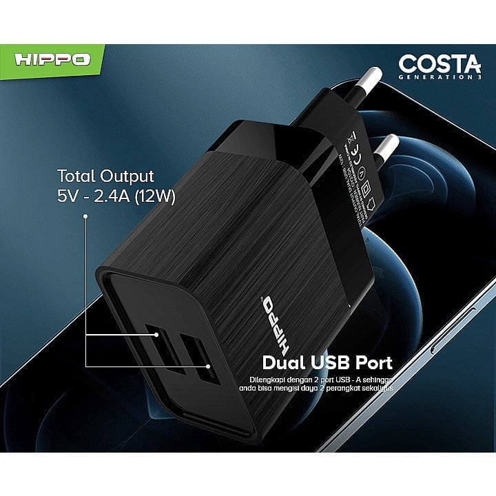 
            
                Muat gambar ke penampil Galeri, Hippo Costa Gen 3 Adaptor Charger dual USB 2.4 A 1pc - Daffina Store
            
        