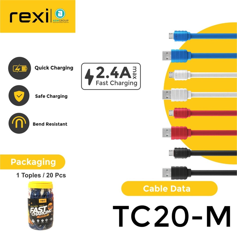 
            
                Muat gambar ke penampil Galeri, Rexi TC20M Cable Data Micro Flat 2,4A Fast Charging isi 20 Pcs - Daffina Store
            
        