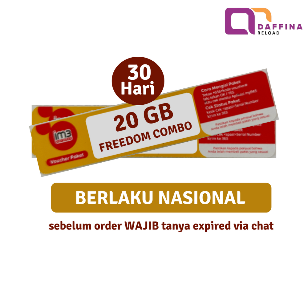 Voucher Indosat Freedom Combo 20 GB (Jabodetabek) - Daffina Store