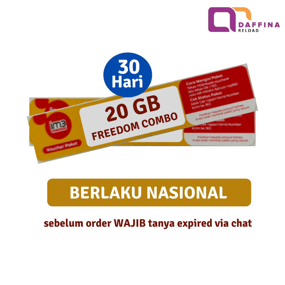 Voucher Indosat Freedom Combo 20 GB (Khusus JABAR) - Daffina Store