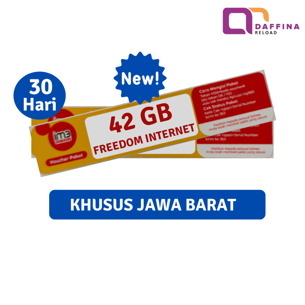 
            
                Muat gambar ke penampil Galeri, Voucher Indosat Freedom Internet 42 GB (Khusus JABAR) - Daffina Store
            
        