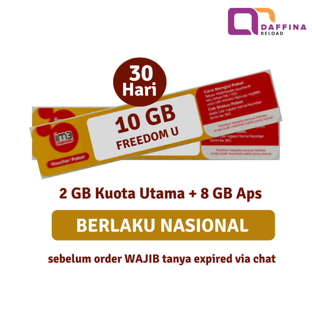 Voucher Indosat Freedom U 10 GB (2GB + 8GB Apps) - Jabodetabek - Daffina Store