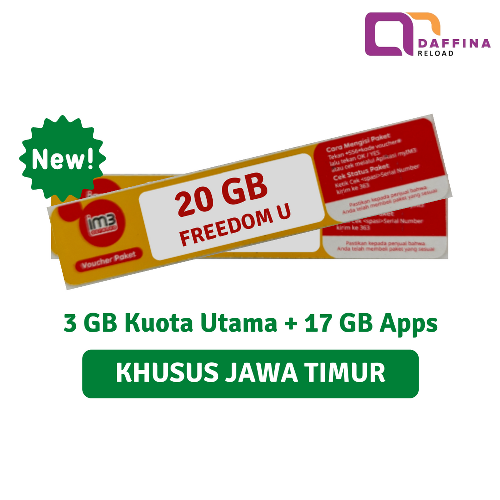 Voucher Indosat Freedom U 20 GB (3GB + 17GB Apps) - Khusus JATIM - Daffina Store