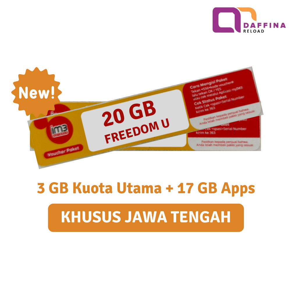 Voucher Indosat Freedom U 20 GB (3GB + 17GB Apps) - Khusus JATENG - Daffina Store