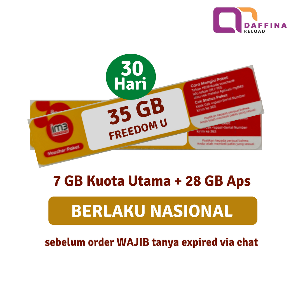 Voucher Indosat Freedom U 35 GB (7GB + 28GB Apss) - Khusus JATIM - Daffina Store