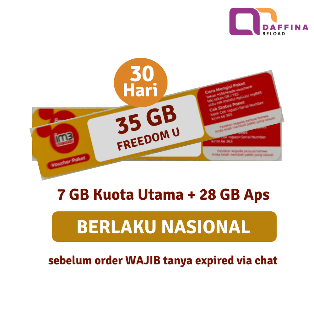 Voucher Indosat Freedom U 35 GB (7GB + 28GB Apps) - Khusus JATENG