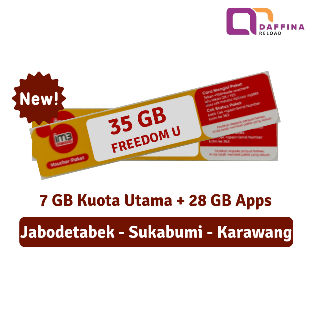 Voucher Indosat Freedom U 35 GB (7GB + 28GB Apss) - Jabodetabek - Daffina Store