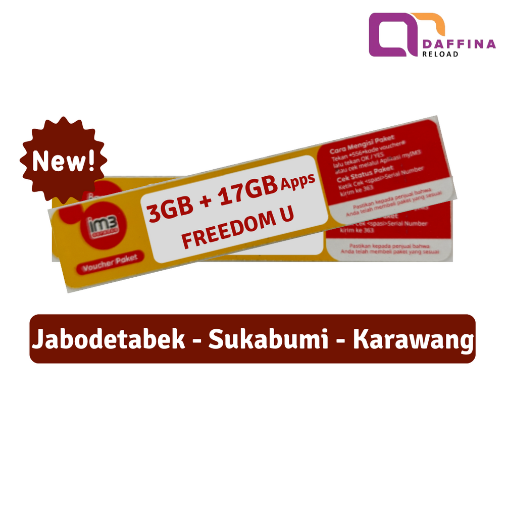 Voucher Indosat Freedom U 20 GB (3GB + 17GB Apps) - Jabodetabek - Daffina Store