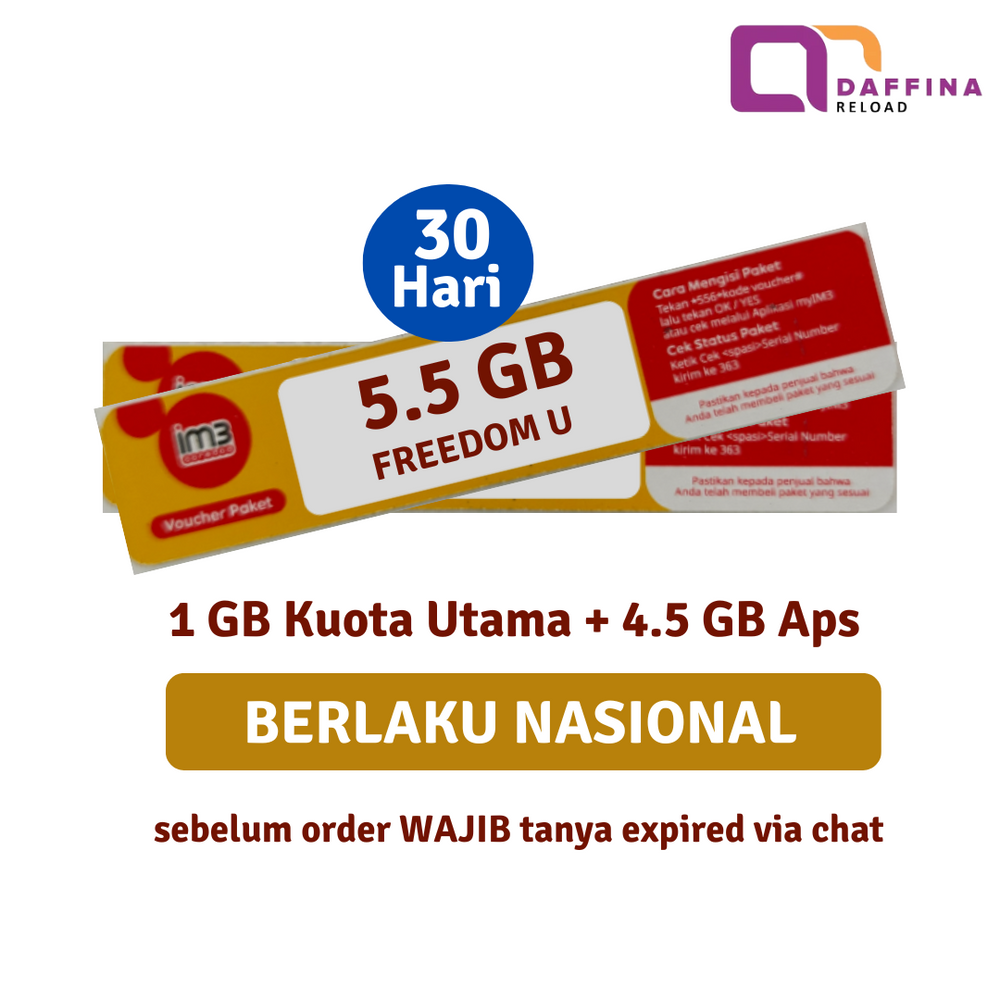 Voucher Indosat Freedom U 5.5 GB (1GB + 4.5GB Apps) - Khusus JABAR