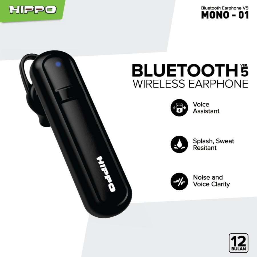 Hippo Handsfree Bluetooth Mono 01 V5.0 – Black - Daffina Store