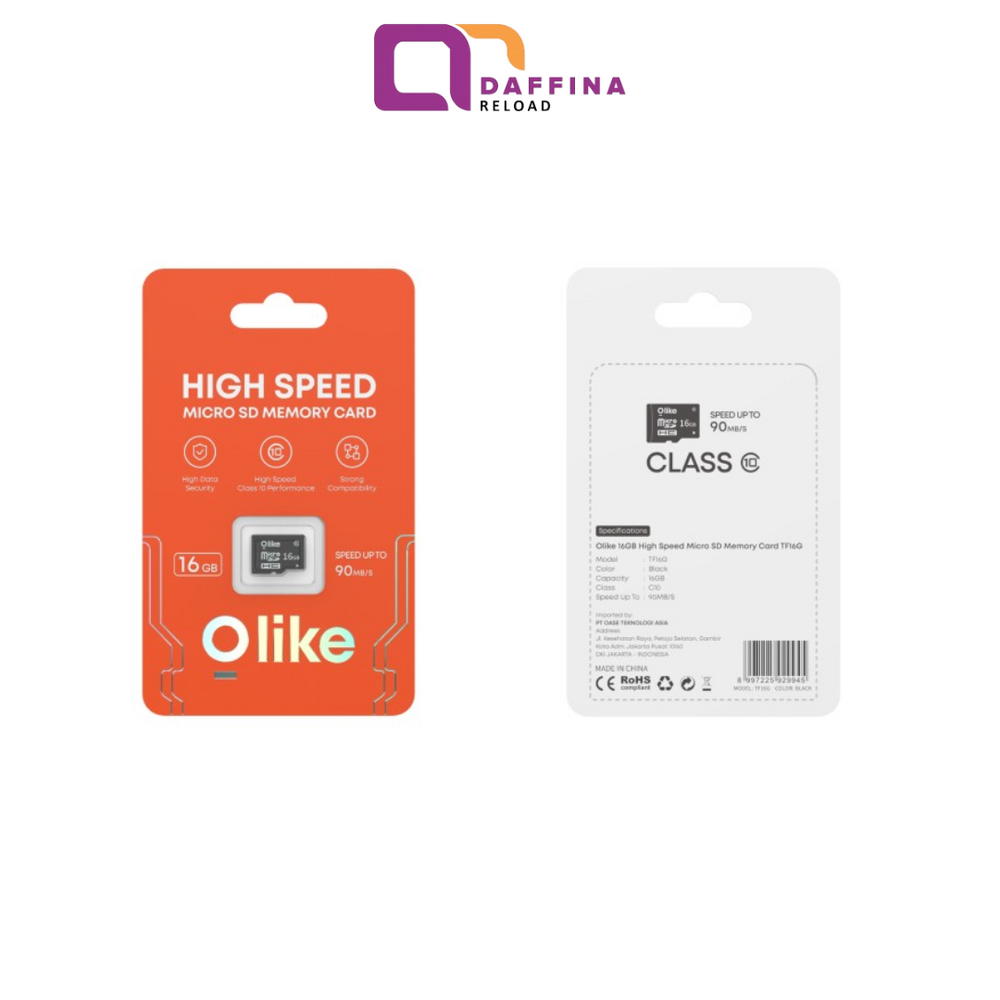 Olike TF16G 16gb High Speed Micro Sd Memory Card  Original - Daffina Store