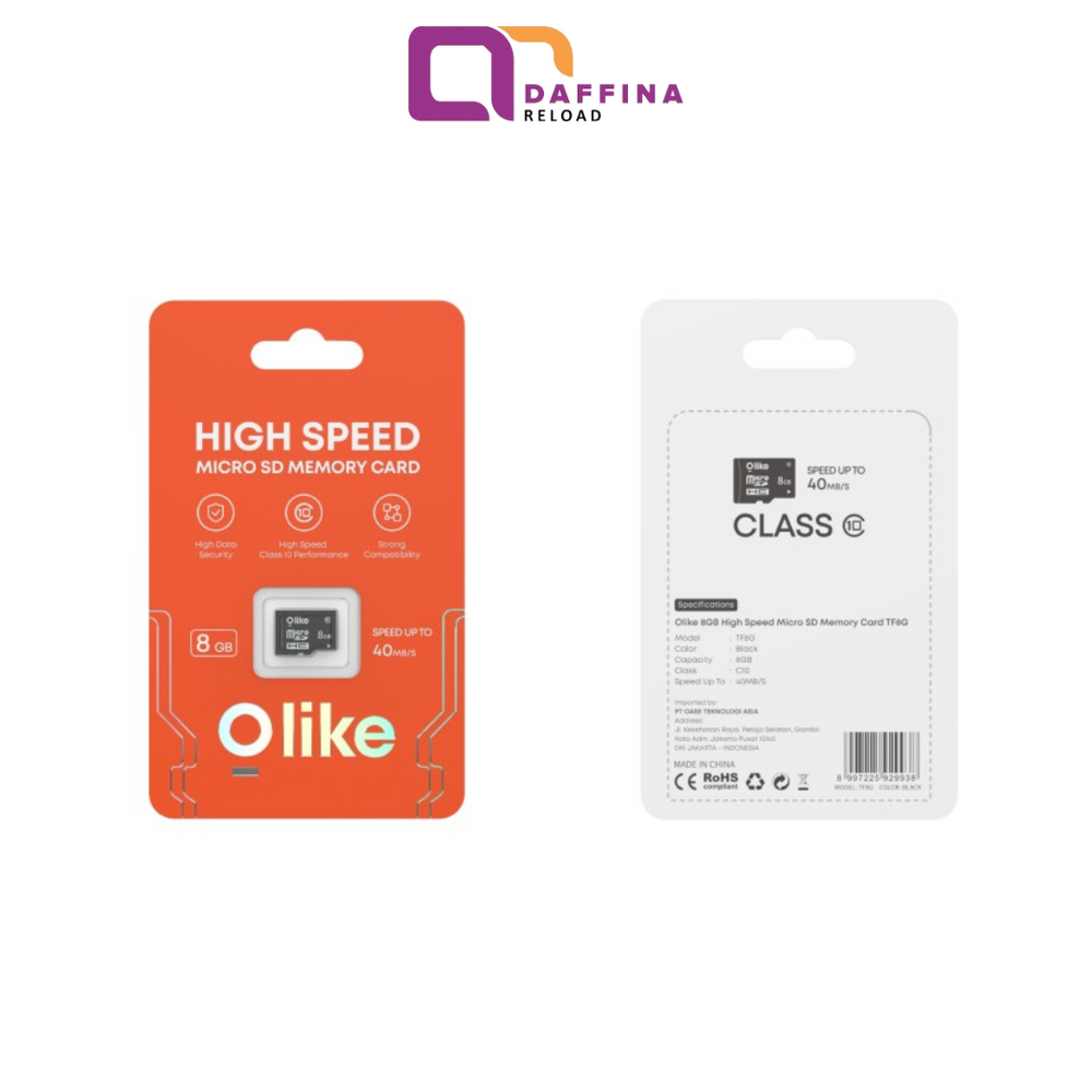 Olike TF8G 8gb High Speed Micro Sd Memory Card  Original - Daffina Store