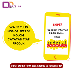 
            
                Muat gambar ke penampil Galeri, Voucher Indosat Freedom Internet 25 GB NEW (SNIPER) - Daffina Store
            
        