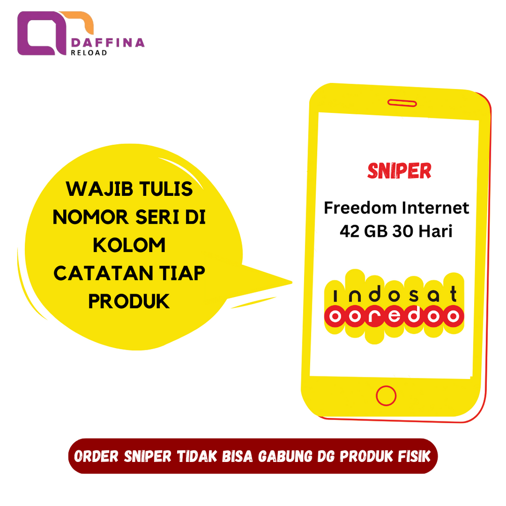 
            
                Muat gambar ke penampil Galeri, Voucher Indosat Freedom Internet 42 GB (SNIPER) - Daffina Store
            
        