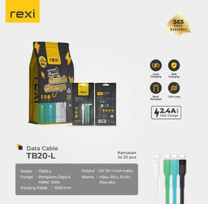 Rexi TB20L Kabel Data Lightning Fast Charging 2.4A Original 1pcs - Daffina Store