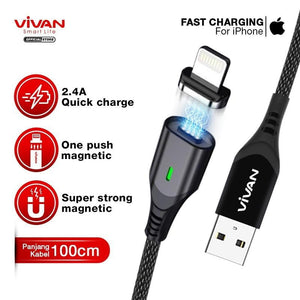 Vivan MGL100 2.4A Kabel Super Strong Magnetic Lightning iPhone - Daffina Store