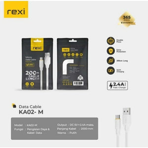 Rexi KA02M Cable Data Micro USB Fast Charging 2.4 A 2 Meter 1pcs - Daffina Store