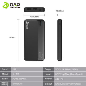 
            
                Muat gambar ke penampil Galeri, DAP D-P110 Power Bank 10.000Mah 2A Dual USB Ports Original - Daffina Store
            
        