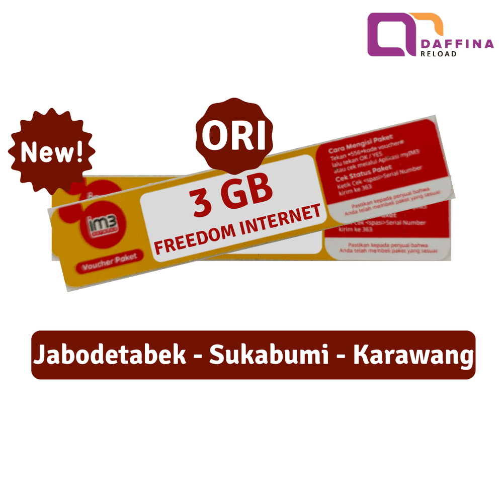 Voucher Indosat Freedom Internet 3 GB ORI - NEW (Jabodetabek) - Daffina Store